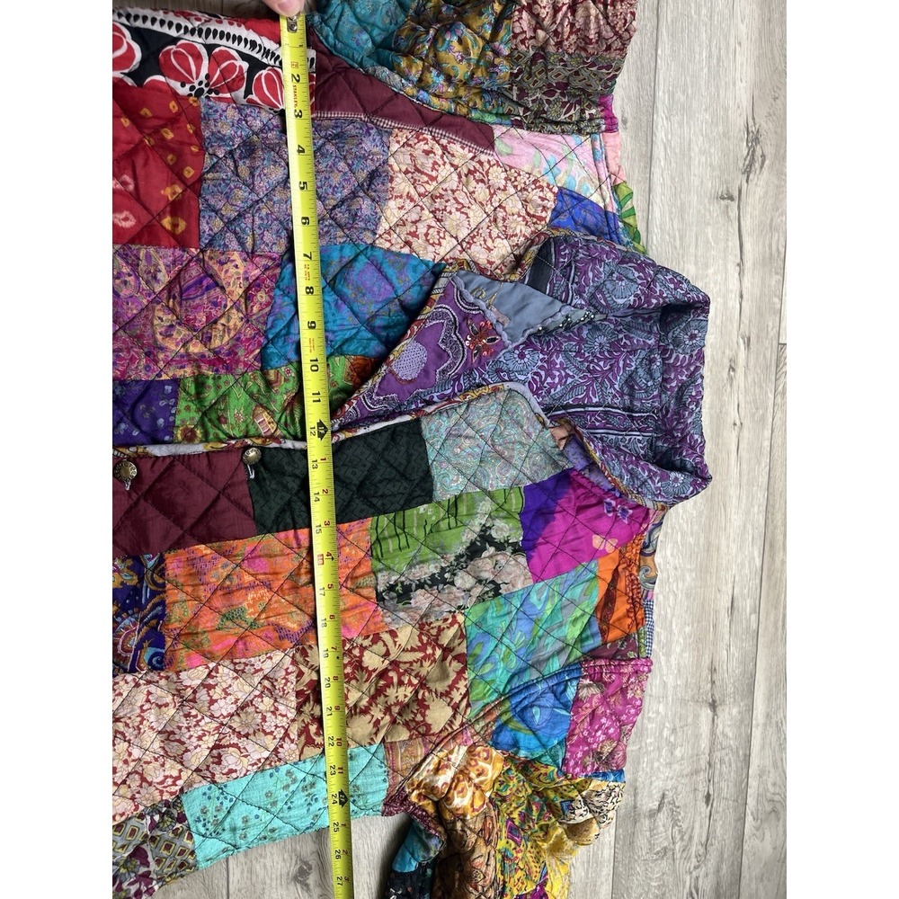 C:eed Jacket Size XL Multicolor Silk Patchwork Beaded Boho Artsy Reversible VTG - Picture 12 of 16